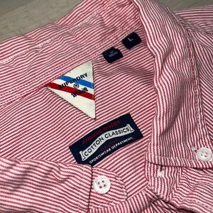 Superdry red striped cotton short sleeve men large button up shirt